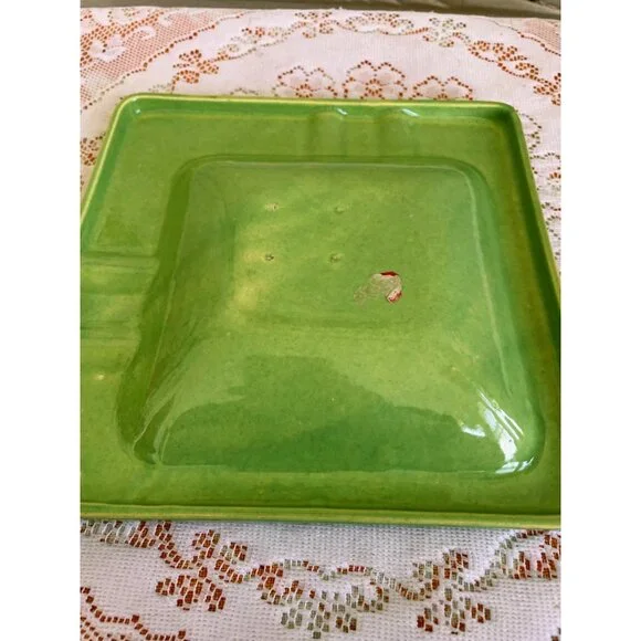 Vintage Mcm 1960s Green & Brown Glazed Ceramic Ashtray - Picture 4 of 9